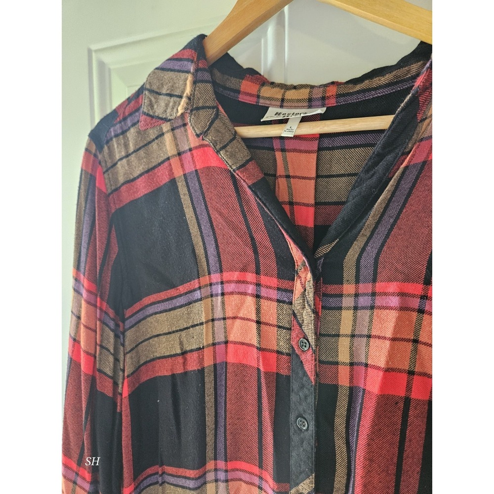 Hester & Orchard Plaid Button Front Blouse Womens Large Roll Tab Long Sleeve - Picture 2 of 7